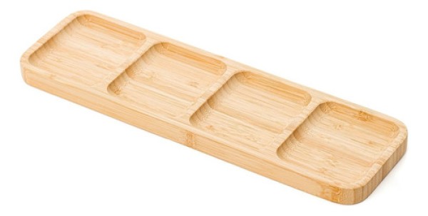 Encontraproduto.com.br - Kit 2 Petisqueiras 4 Divisórias Grande Petisco Snacks Bambu