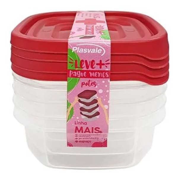 Kit Potes Plástico Plasvale Mais 250ml | Com 4 Unidades