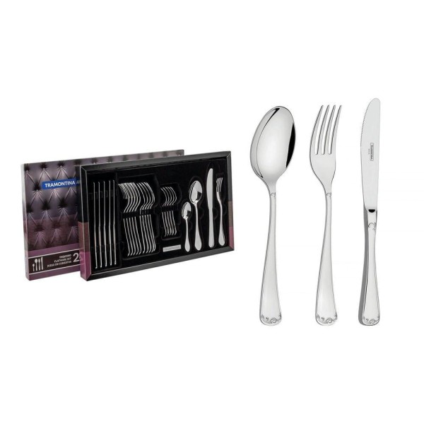 Encontraproduto.com.br - Faqueiro Tramontina Sevilha Em Aço Inox Com Facas De Mesa Detalhe Alto Relevo 24 Peças Tramontina