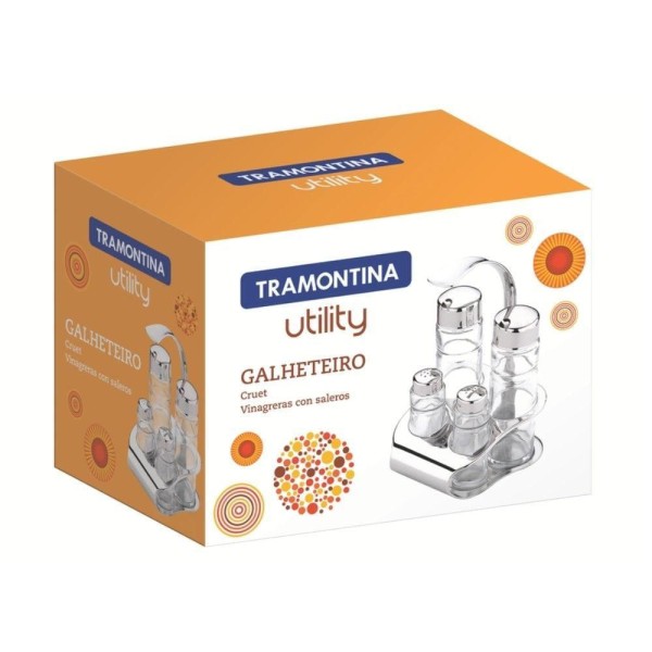 Encontraproduto.com.br - Galheteiro Tramontina Utility em Vidro e Aço Inox com Alça 4 Peças