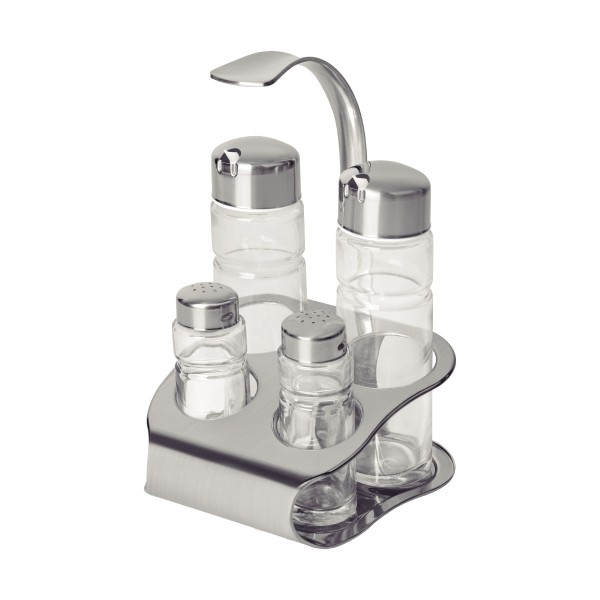 Encontraproduto.com.br - Galheteiro Tramontina Utility em Vidro e Aço Inox com Alça 4 Peças