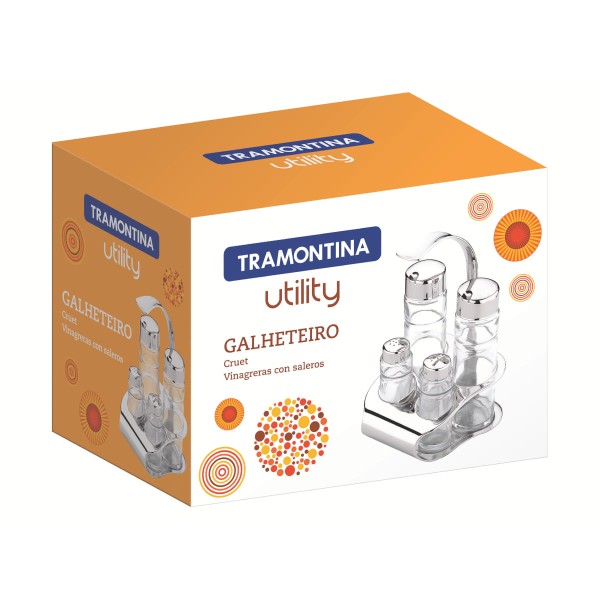Encontraproduto.com.br - Galheteiro Tramontina Utility em Vidro e Aço Inox com Alça 4 Peças