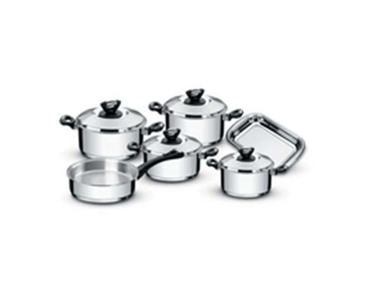 Encontraproduto.com.br - Jogo de Panelas Tramontina 6 Peças Solar Baquelite em Aço Inox com Fundo Triplo com Cabos e Alças de Baquelite