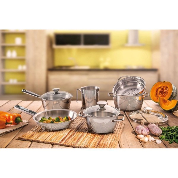 Encontraproduto.com.br - Caçarola Funda Allegra em Inox com Fundo Triplo e Tampa de Vidro 16cm - Tramontina