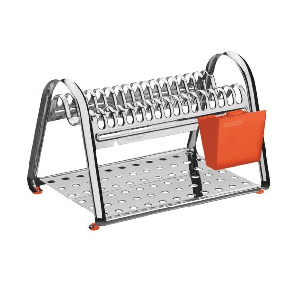 Encontraproduto.com.br - Escorredor de Louça Tramontina Ciclo em Aço Inox com Porta Talheres Laranja 61530/000