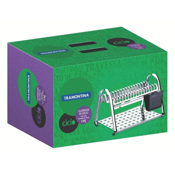Encontraproduto.com.br - Escorredor de Louça Tramontina Ciclo em Aço Inox com Porta Talheres Laranja 61530/000