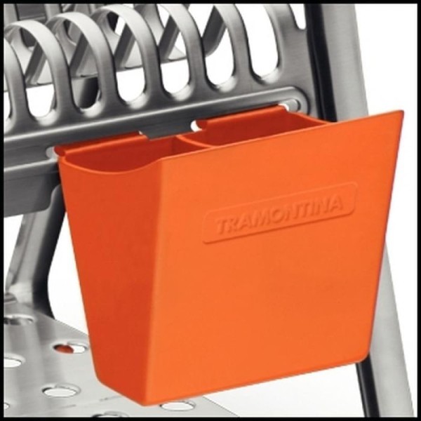 Encontraproduto.com.br - Escorredor de Louça Tramontina Ciclo em Aço Inox com Porta Talheres Laranja 61530/000