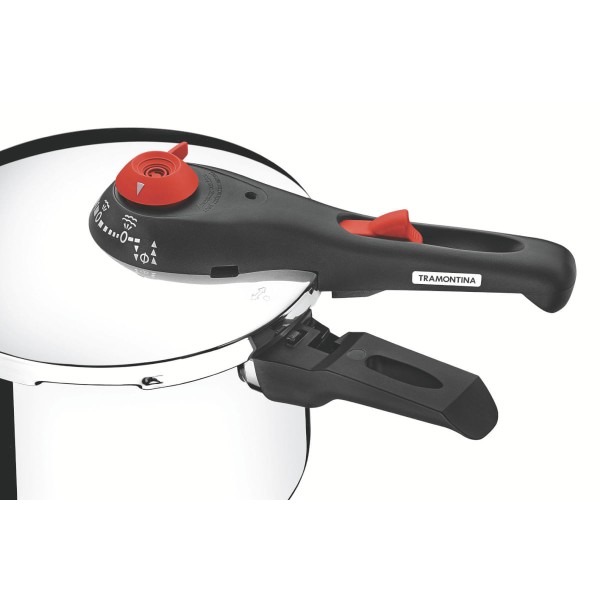 Encontraproduto.com.br - Panela de Pressão Tramontina Solar em Aço Inox Fundo Triplo 22 cm 6 L com Cozi Vapore em Aço Inox