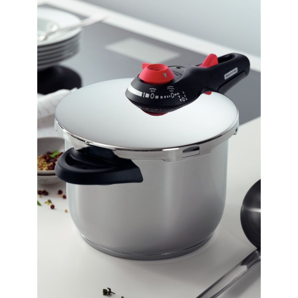Encontraproduto.com.br - Panela de Pressão Tramontina Solar em Aço Inox Fundo Triplo 22 cm 6 L com Cozi Vapore em Aço Inox