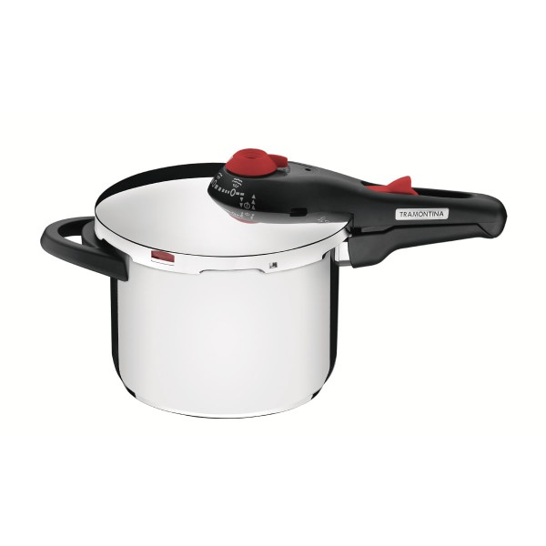 Encontraproduto.com.br - Panela de Pressão Tramontina Solar em Aço Inox Fundo Triplo 22 cm 6 L com Cozi Vapore em Aço Inox