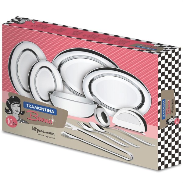 Encontraproduto.com.br - Jogo Para Servir Com 10 Peças Inox Buena 64700/020 Tramontina
