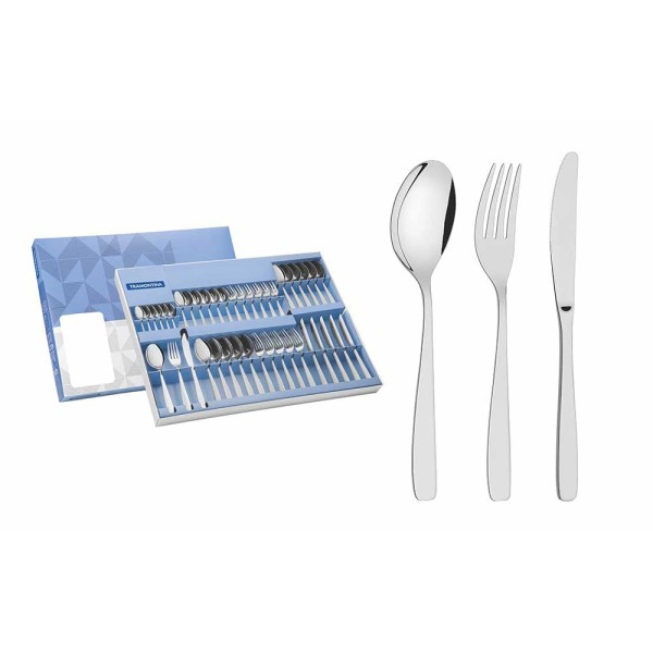 Encontraproduto.com.br - Faqueiro Tramontina Cosmos em Aço Inox com Facas de Mesa Acabamento em Brilho 42 Peças 66950/770