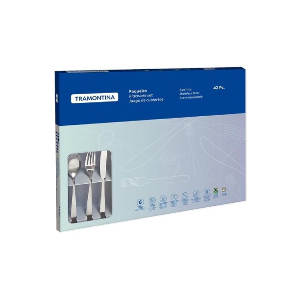 Encontraproduto.com.br - Faqueiro Tramontina Cosmos em Aço Inox com Facas de Mesa Acabamento em Brilho 42 Peças 66950/770