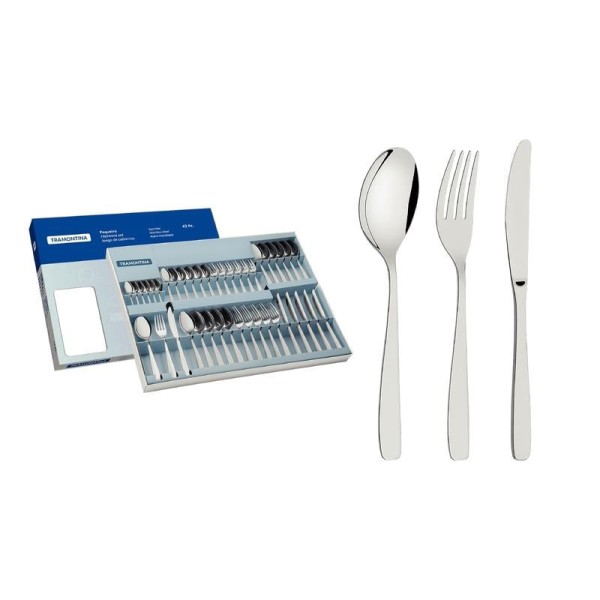 Encontraproduto.com.br - Faqueiro Tramontina Cosmos em Aço Inox com Facas de Mesa Acabamento em Brilho 42 Peças 66950/770
