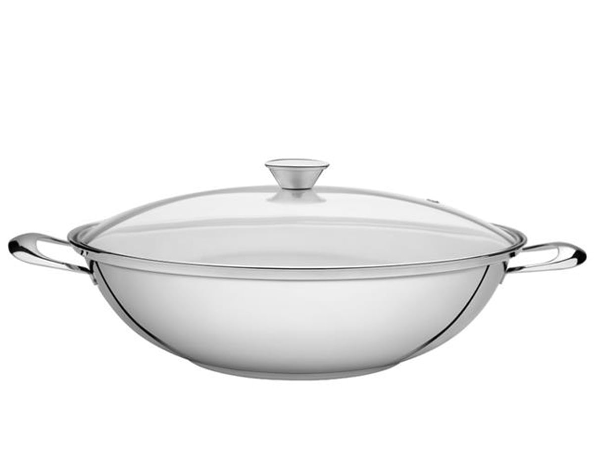 Panela Wok Tramontina em Aco Inox com Fundo Triplo O 34cm