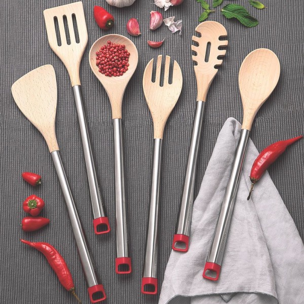 Encontraproduto.com.br - Pegador para Massa de Madeira com Cabo Inox Cucinare Vermelho - Tramontina