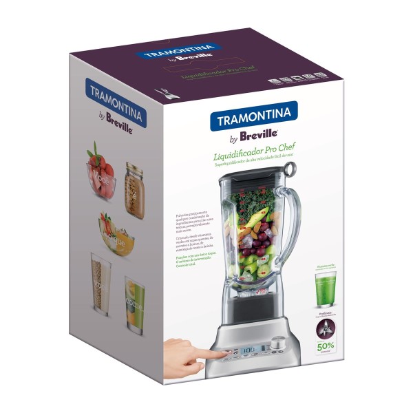 Encontraproduto.com.br - Liquidificador Tramontina by Breville Pro Chef em Alumínio Fundido Fosco com Copo de Tritan 2 L 2000 W