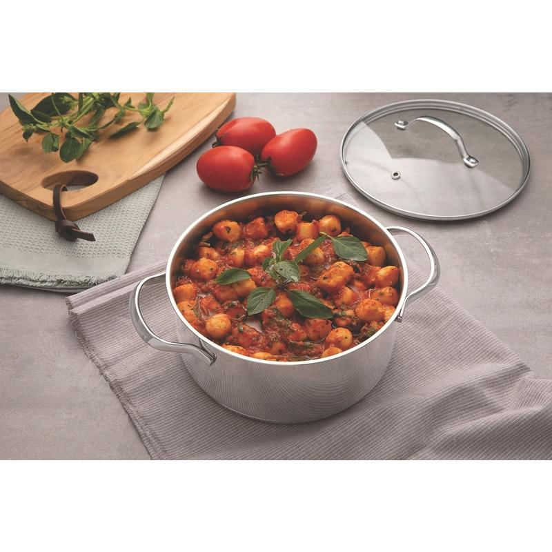 Encontraproduto.com.br - Caçarola Funda Una Em Aço Inox Com Fundo Triplo E Tampa De Vidro 16 Cm 1,8 L Cor Prata Tramontina