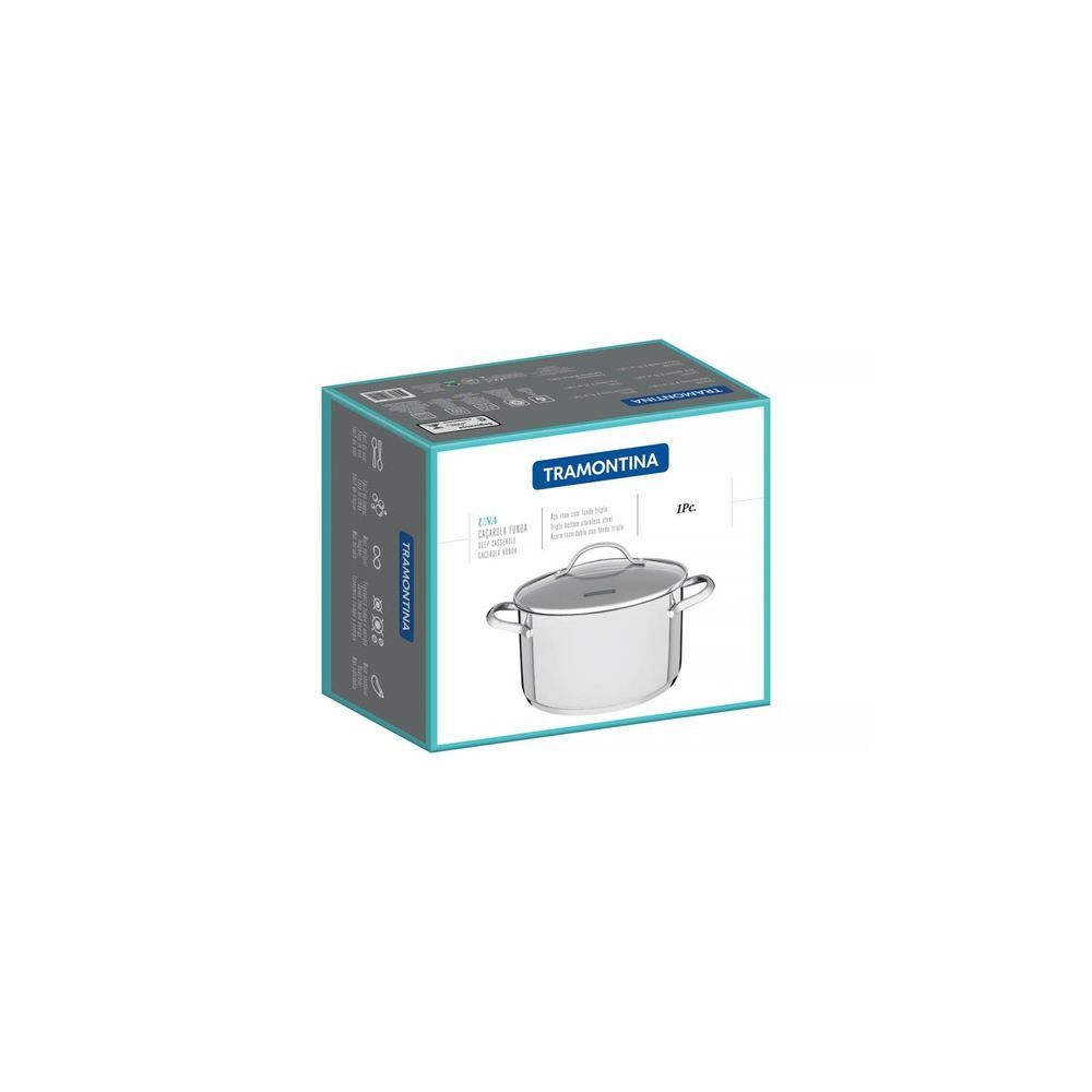 Encontraproduto.com.br - Caçarola Funda Una Em Aço Inox Com Fundo Triplo E Tampa De Vidro 16 Cm 1,8 L Cor Prata Tramontina