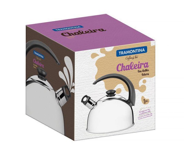 Encontraproduto.com.br - Chaleira Tramontina com Apito em Aco Inox Cabo Preto 3 Litros
