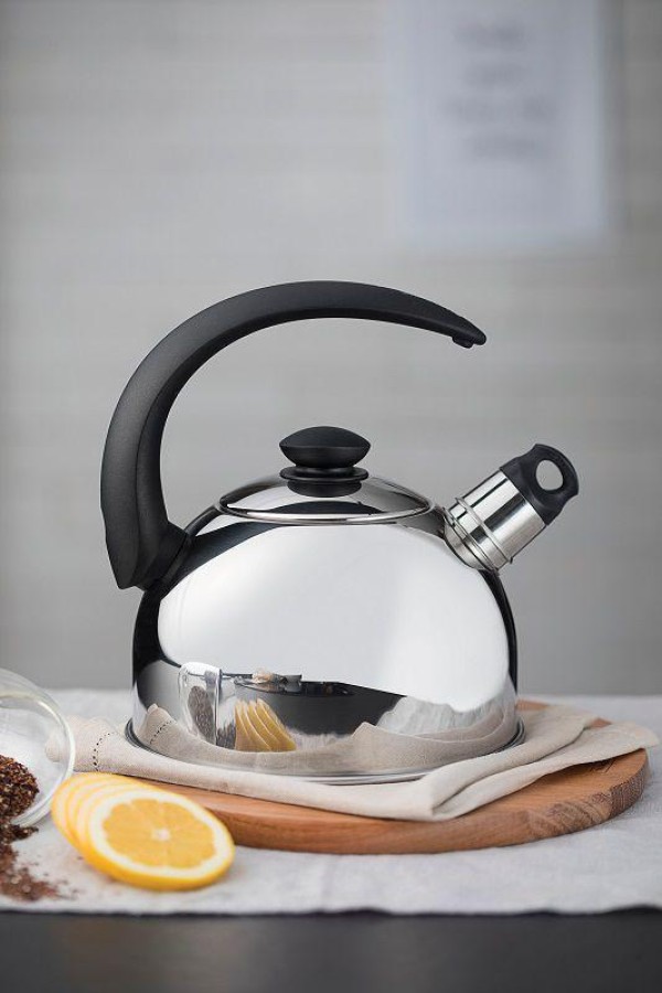 Encontraproduto.com.br - Chaleira Tramontina com Apito em Aco Inox Cabo Preto 3 Litros