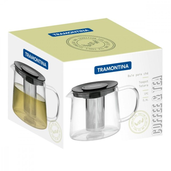 Encontraproduto.com.br - Bule para Cha Tramontina em Vidro e Aco Inox com Infusor 900ML
