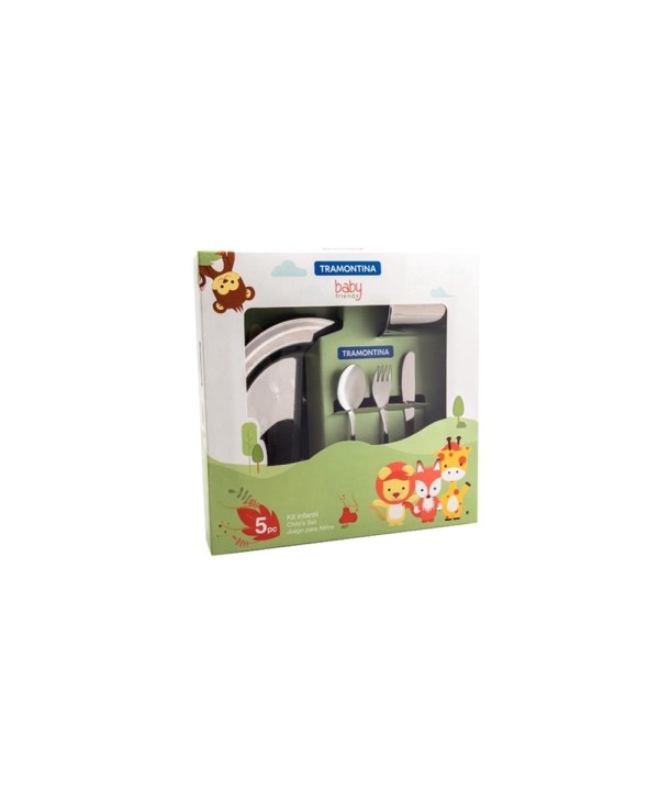 Kit Infantil para Refeicao Tramontina Baby Friends em Inox 5 Pecas