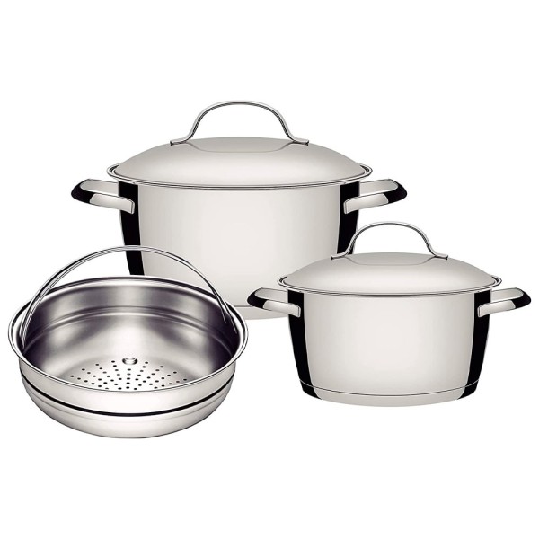 Encontraproduto.com.br - Jogo de Panelas Tramontina Allegra em Aço Inox com Fundo Triplo 3 Peças