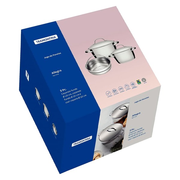Encontraproduto.com.br - Jogo de Panelas Tramontina Allegra em Aço Inox com Fundo Triplo 3 Peças