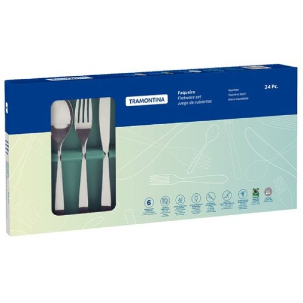 Encontraproduto.com.br - Faqueiro Tramontina Havai em Inox com Facas para Churrasco 24 Pecas