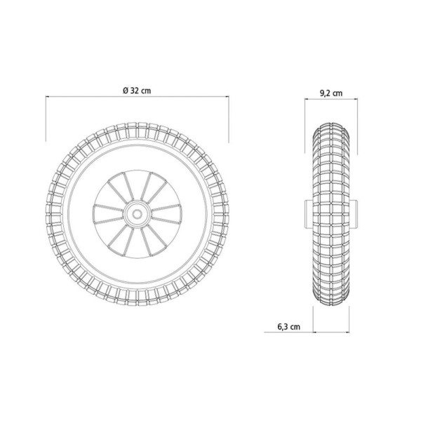 Encontraproduto.com.br - Pneu Maciço De Pvc Expandido, ø 320 Mm X 65 Mm E Roda Plástica Para Carrinho De Mão Com B