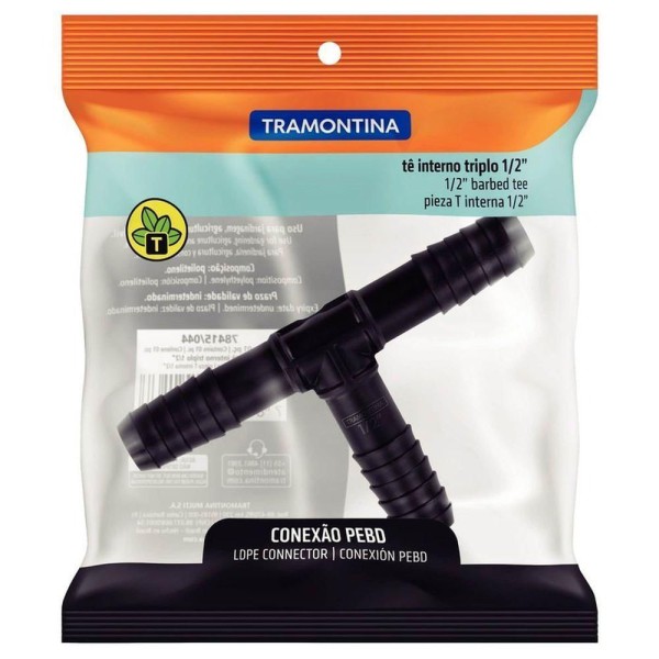 Encontraproduto.com.br - Conexão Tê Interno Triplo 1/2 Tramontina para Mangueiras de PEBD