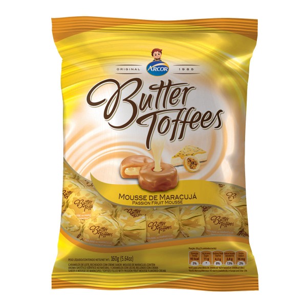 Encontraproduto.com.br - Bala de Caramelo Sabor Mousse de Maracujá Arcor Butter Toffees 130g