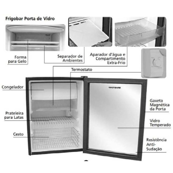Encontraproduto.com.br - Frigobar Brastemp 76 Litros com Porta de Vidro BZA08AE – 220 volts