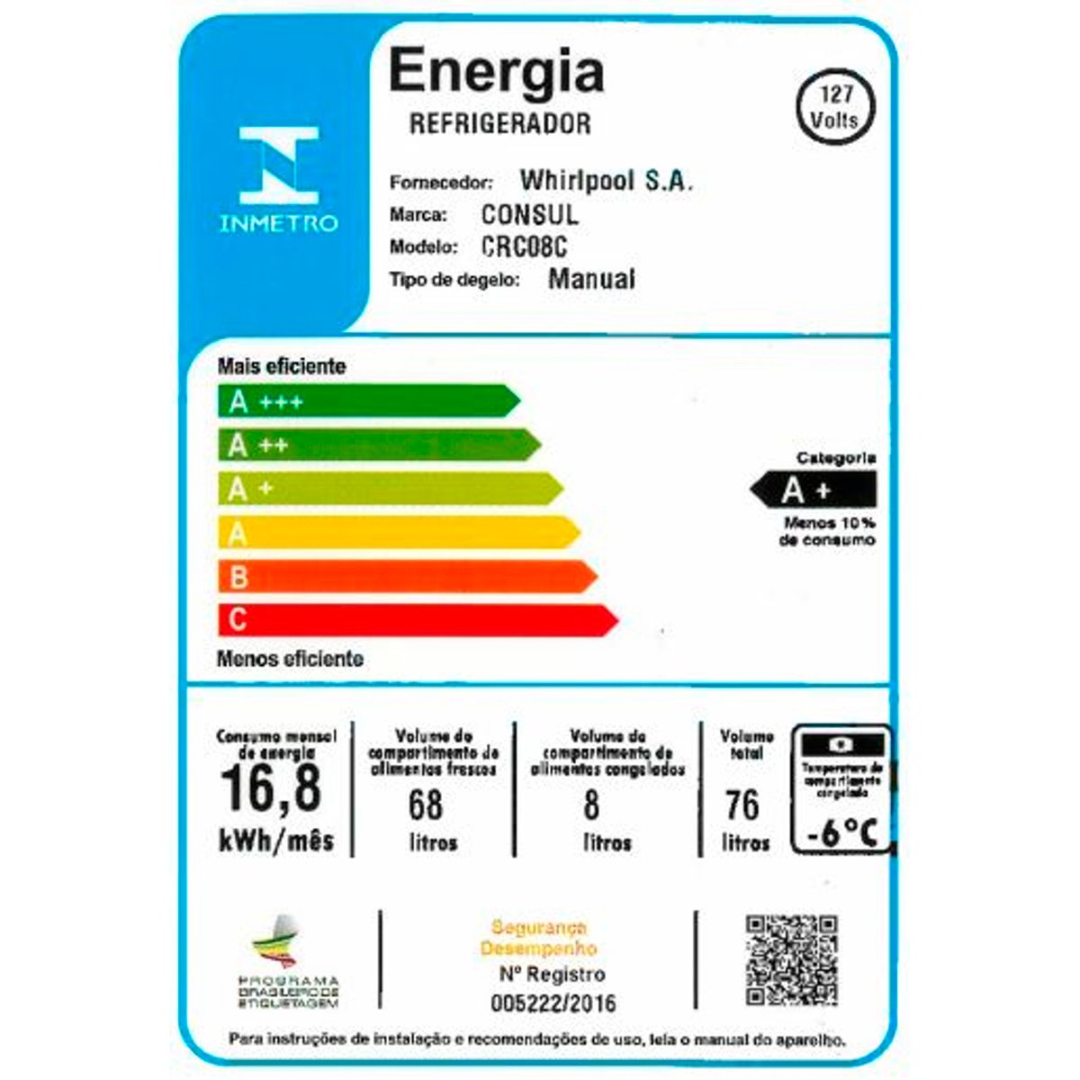 Encontraproduto.com.br - Frigobar Consul 76 Litros com Gaveta Multiuso Branco CRC08CB - 127 Volts