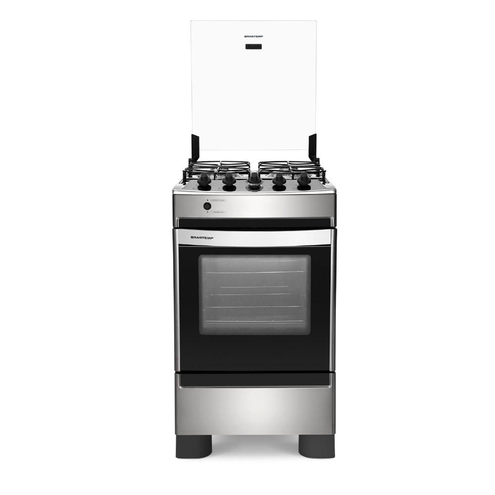 Fogão Brastemp 4 bocas cor Inox com botões removíveis e vidro panorâmico - Outlet - BFO4NAR_OUT