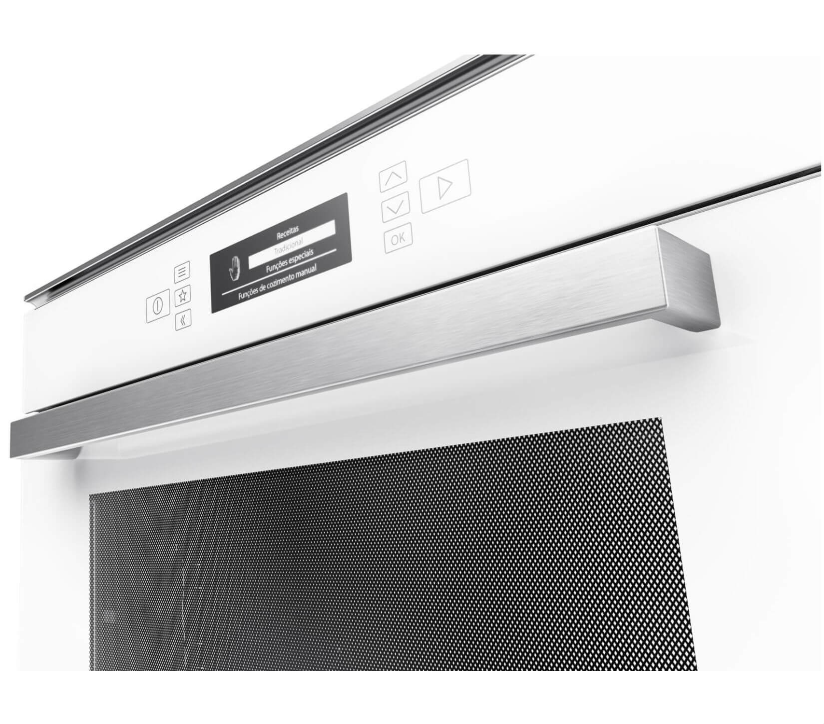 Encontraproduto.com.br - Forno de embutir elétrico Brastemp Vitreous 67 litros Branco com função ar forçado e painel touch - GOC60AB