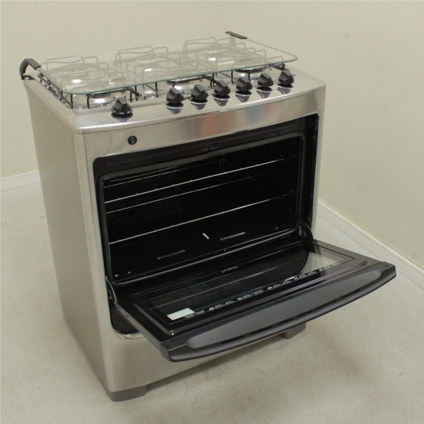 Encontraproduto.com.br - Fogão Consul 6 bocas cor Inox com botões removíveis e vidro interno vedado - CFS6NAR