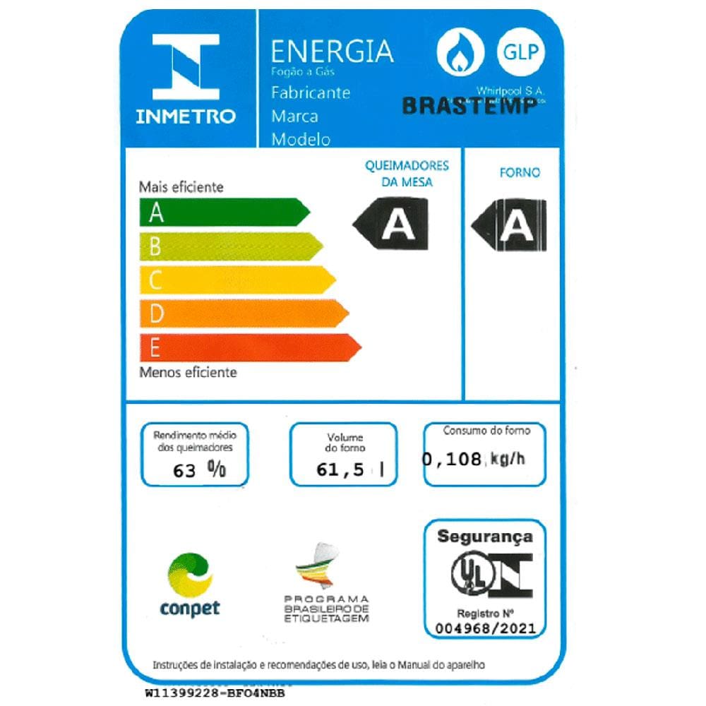 Encontraproduto.com.br - Fogão de Piso  Brastemp 4 Bocas Branco BFO4NBB - Bivolt