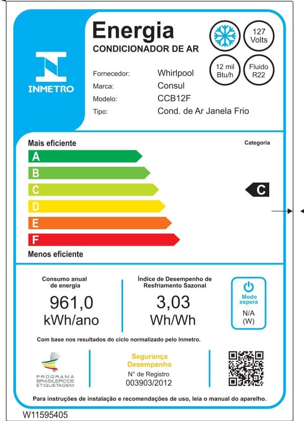 Encontraproduto.com.br - Ar Condicionado Janela Consul 12000 BTU/h Frio Mecânico CCB12FBANA – 127 Volts