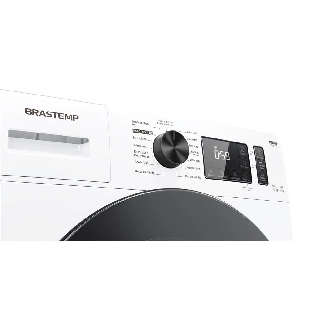Encontraproduto.com.br - Lava e Seca Brastemp 10kg/6kg Smart Sensor Função Secagem Branca BNO10AB
