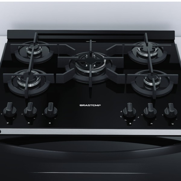 Encontraproduto.com.br - Fogão Brastemp 5 Bocas de Embutir Preto com Mesa De Vidro e Turbo Chama - BYS5VCE