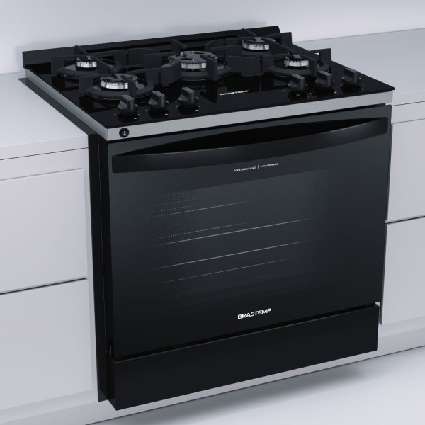 Encontraproduto.com.br - Fogão Brastemp 5 Bocas de Embutir Preto com Mesa De Vidro e Turbo Chama - BYS5VCE