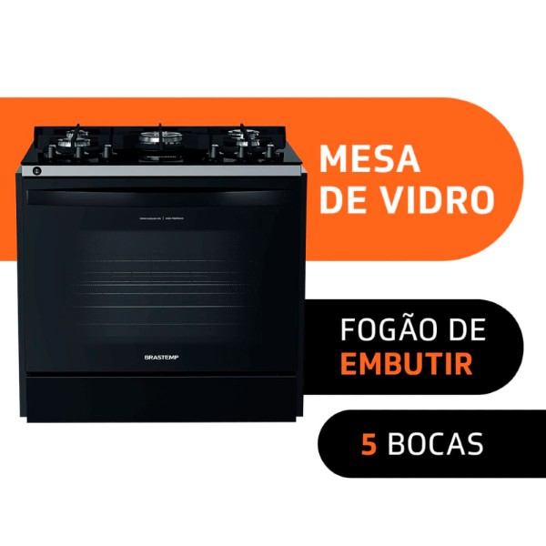 Encontraproduto.com.br - Fogão Brastemp 5 Bocas de Embutir Preto com Mesa De Vidro e Turbo Chama - BYS5VCE