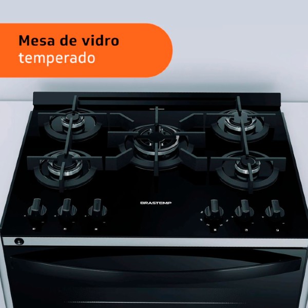 Encontraproduto.com.br - Fogão Brastemp 5 Bocas de Embutir Preto com Mesa De Vidro e Turbo Chama - BYS5VCE