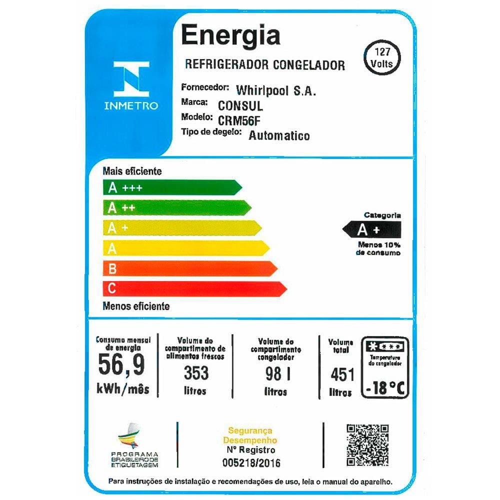 Encontraproduto.com.br - Refrigerador Consul Frost Free CRM56FB 451 Litros Branco 127V