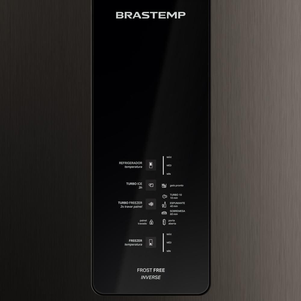 Encontraproduto.com.br - Geladeira Brastemp Eclipse Collection Frost Free Inverse A+++ 447 litros cor Black Inox com Smart Flow e Fresh Box - BRE57FE