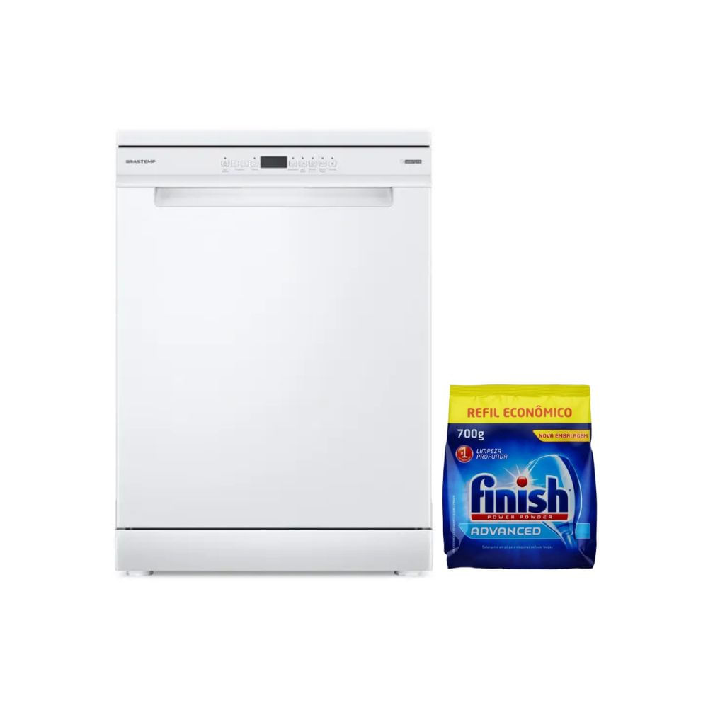 Encontraproduto.com.br - Compre Lava-Louças Brastemp 14 Serviços Branca BLF60AB e Ganhe Detergente em Pó Finish 700g