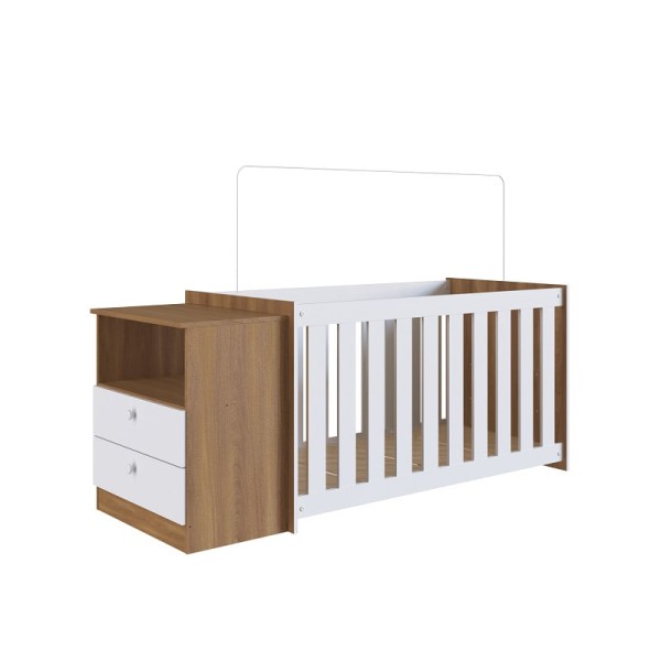 Encontraproduto.com.br - Conjunto Kit Berço Regulagem Cômoda 2 gavetas Infantil Bebê Nogal Aconchego Completa