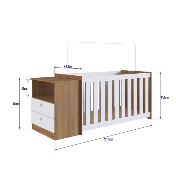 Encontraproduto.com.br - Conjunto Kit Berço Regulagem Cômoda 2 gavetas Infantil Bebê Nogal Aconchego Completa